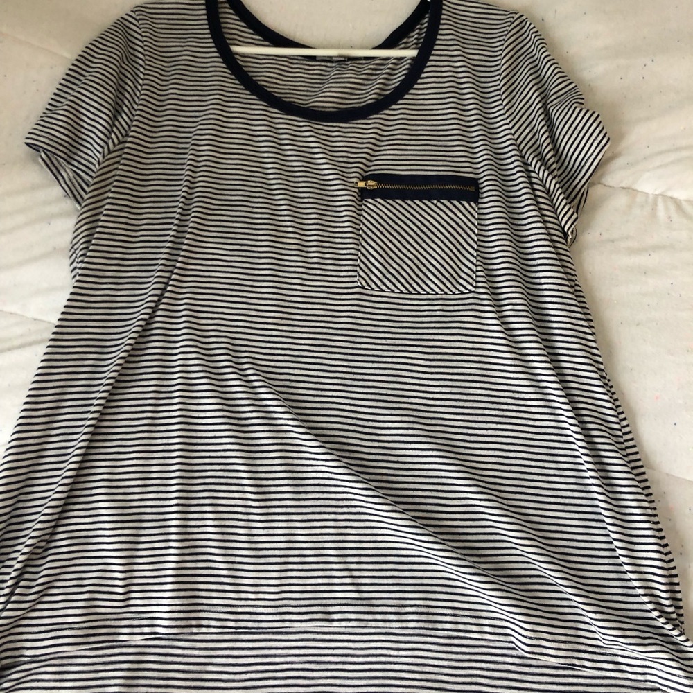 Navy blue and white striped t-shirt